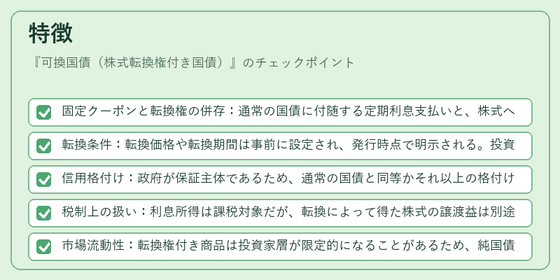 特徴（可換国債（株式転換権付き国債））の図解