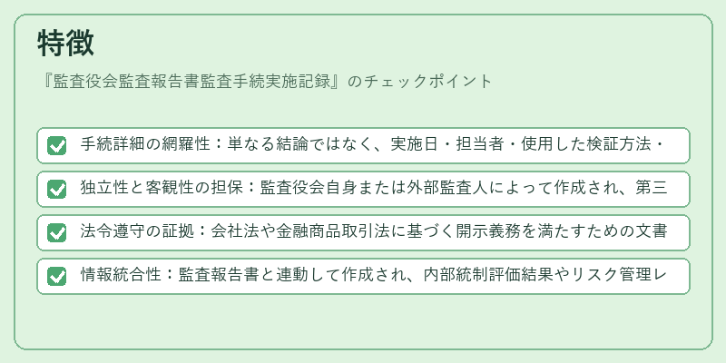 特徴（監査役会監査報告書監査手続実施記録）の図解