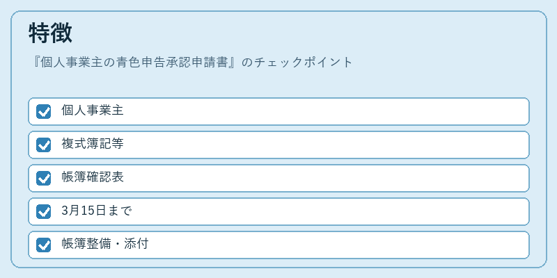 特徴（個人事業主の青色申告承認申請書）の図解