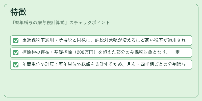 特徴(暦年贈与の贈与税計算式)の図解