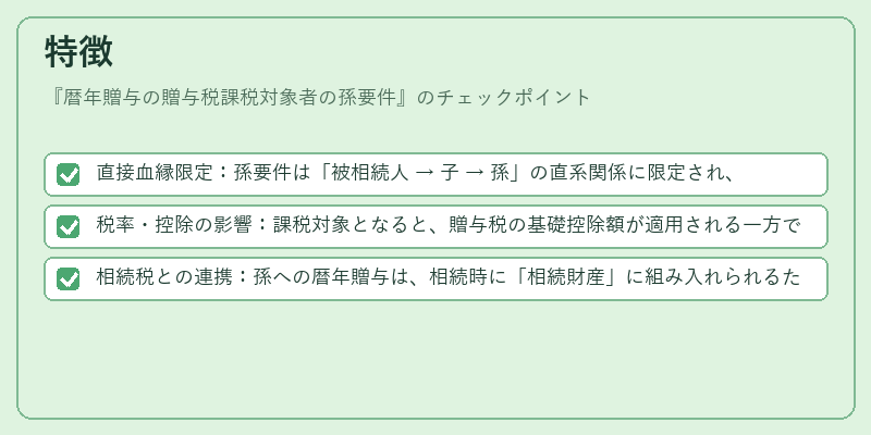特徴（暦年贈与の贈与税課税対象者の孫要件）の図解