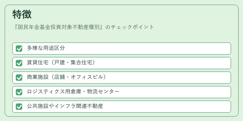 特徴（国民年金基金投資対象不動産種別）の図解