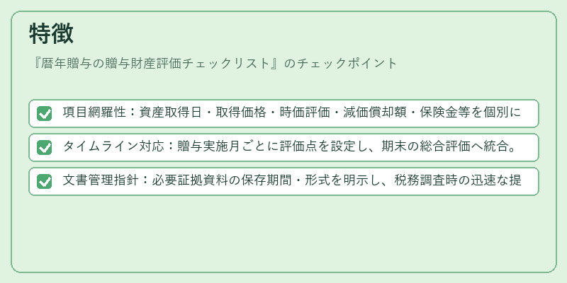 特徴(暦年贈与の贈与財産評価チェックリスト)の図解