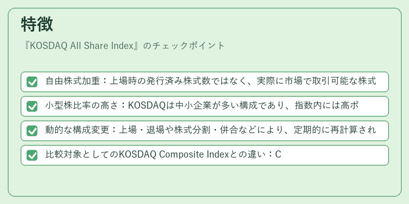 特徴（KOSDAQ All Share Index）の図解