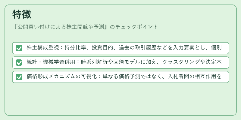 特徴（公開買い付けによる株主間競争予測）の図解