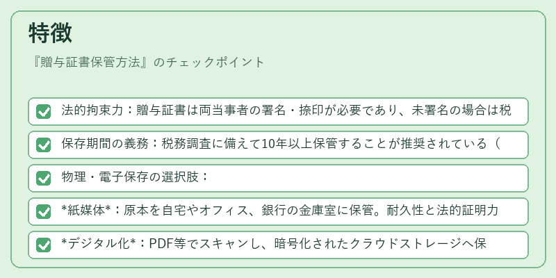 特徴（贈与証書保管方法）の図解