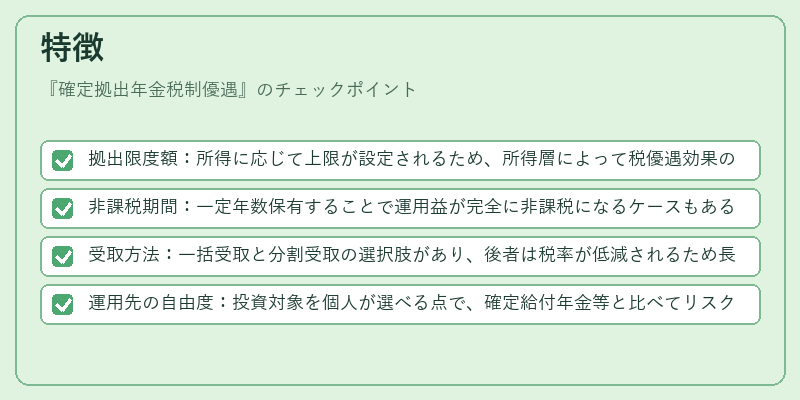 特徴（確定拠出年金税制優遇）の図解