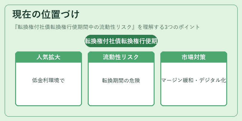 現在の位置づけ（転換権付社債転換権行使期間中の流動性リスク）の図解