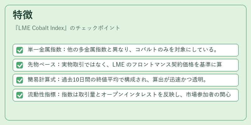 特徴（LME Cobalt Index）の図解