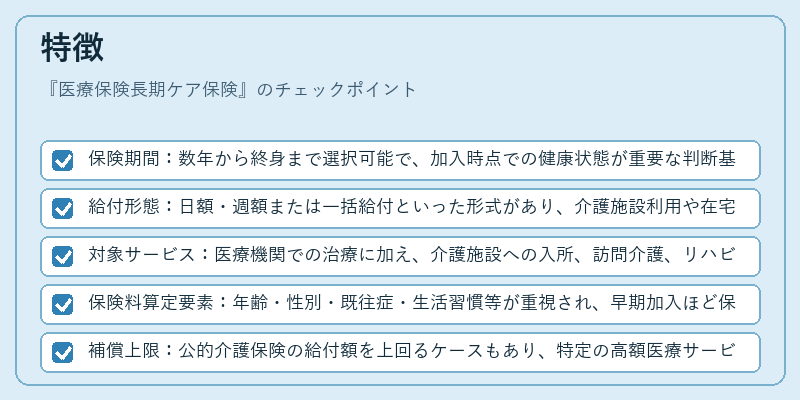 特徴（医療保険長期ケア保険）の図解