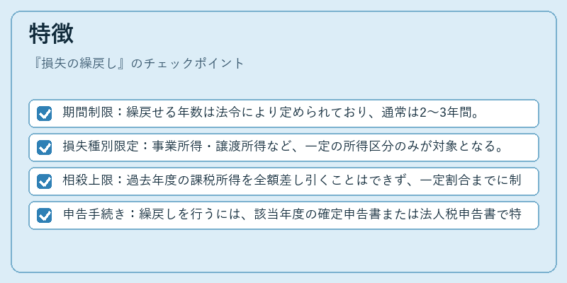 特徴（損失の繰戻し）の図解