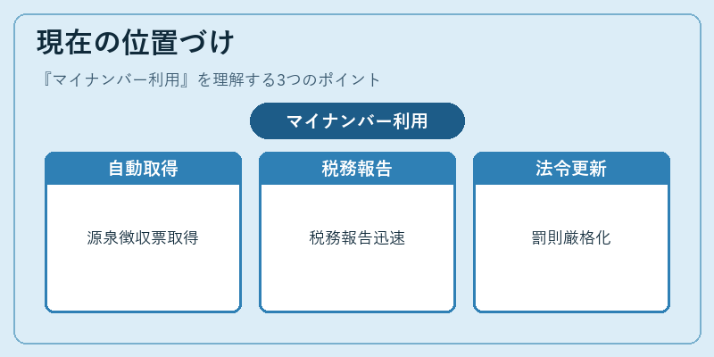 現在の位置づけ(マイナンバー利用)の図解