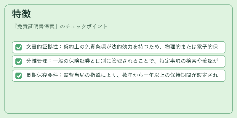 特徴（免責証明書保管）の図解