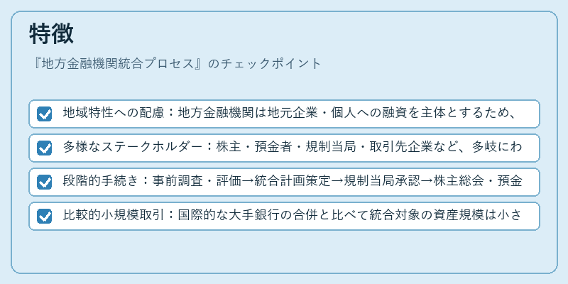 特徴（地方金融機関統合プロセス）の図解