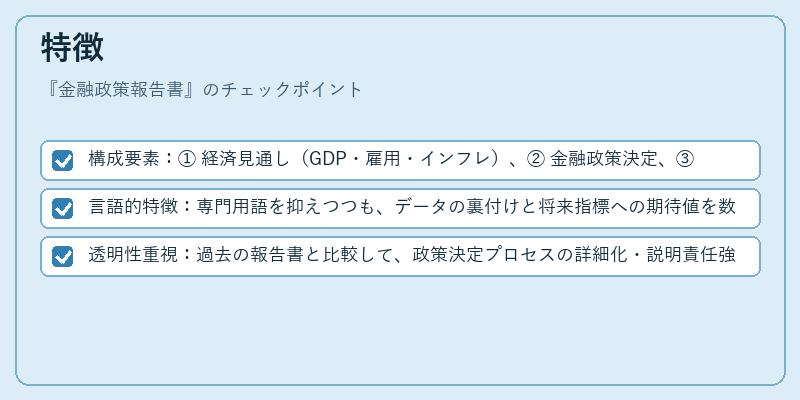 特徴（金融政策報告書）の図解