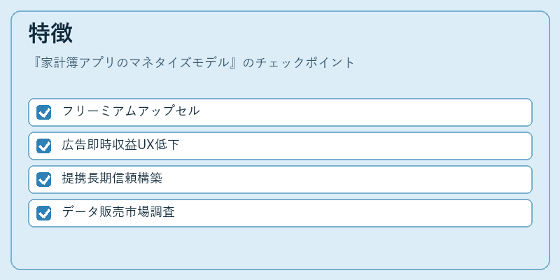特徴（家計簿アプリのマネタイズモデル）の図解