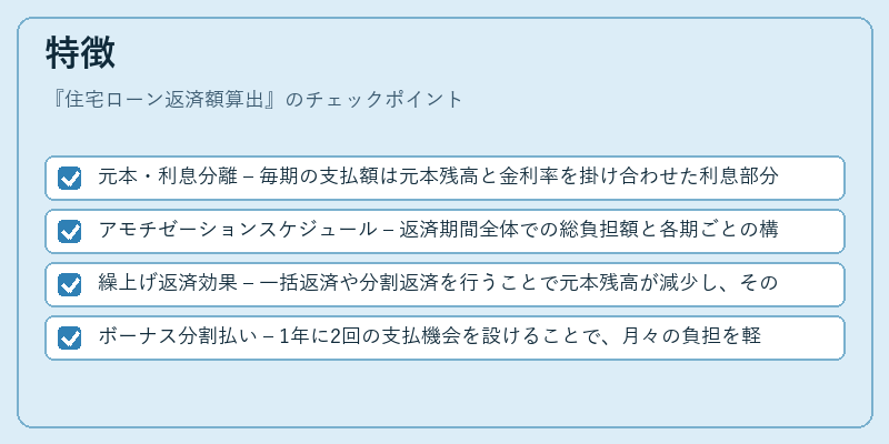 特徴(住宅ローン返済額算出)の図解