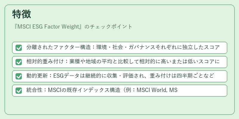 特徴（MSCI ESG Factor Weight）の図解