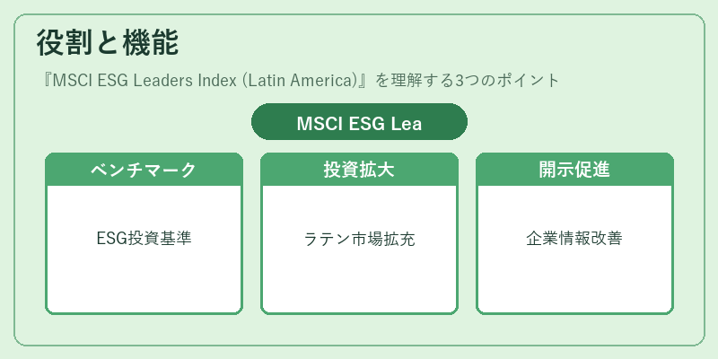 役割と機能（MSCI ESG Leaders Index (Latin America)）の図解