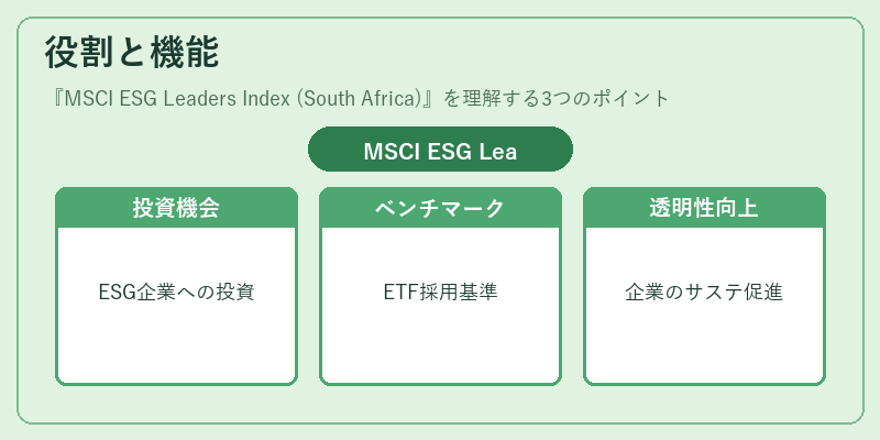 役割と機能（MSCI ESG Leaders Index (South Africa)）の図解