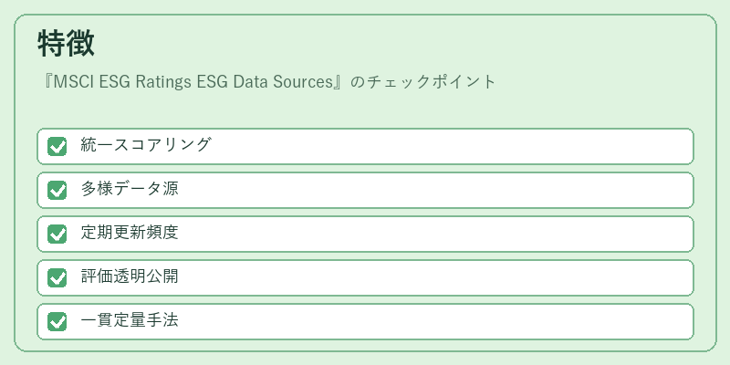 特徴（MSCI ESG Ratings ESG Data Sources）の図解