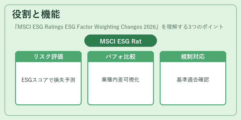 役割と機能（MSCI ESG Ratings ESG Factor Weighting Changes 2026）の図解