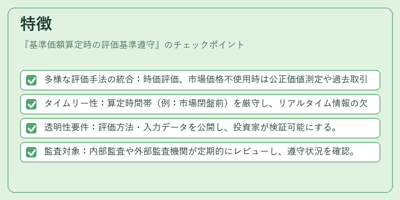 特徴（基準価額算定時の評価基準遵守）の図解