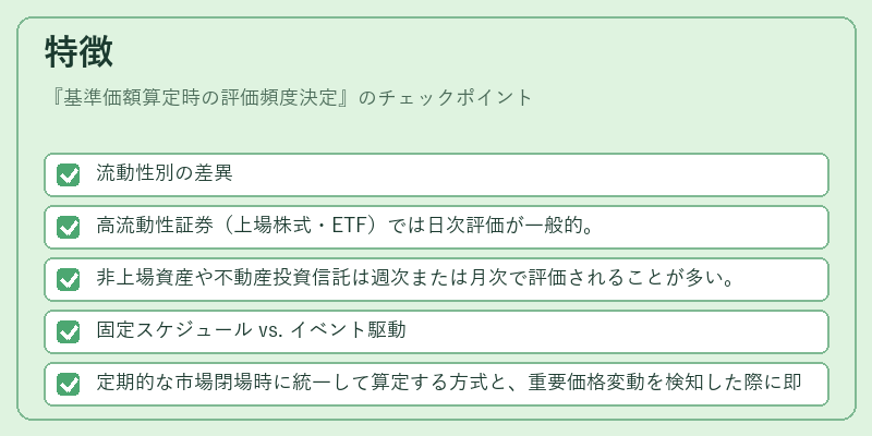 特徴（基準価額算定時の評価頻度決定）の図解