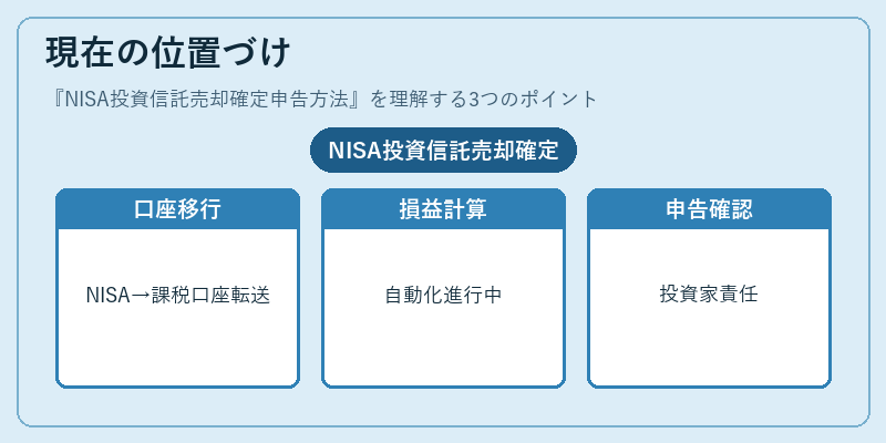 現在の位置づけ（NISA投資信託売却確定申告方法）の図解