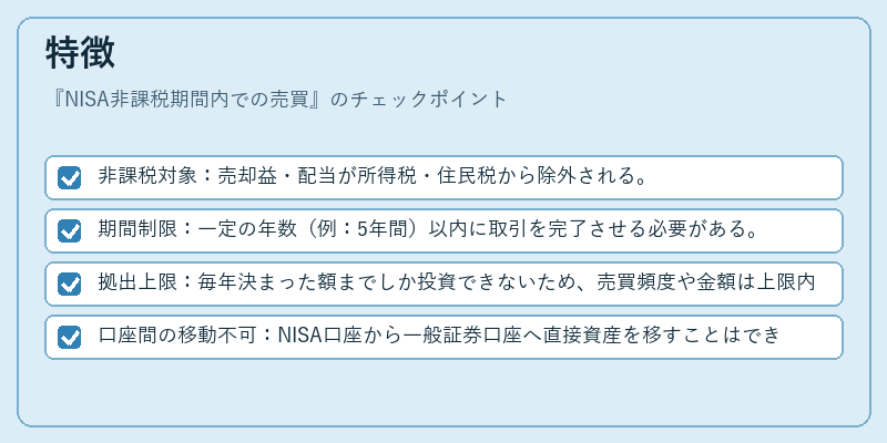 特徴（NISA非課税期間内での売買）の図解