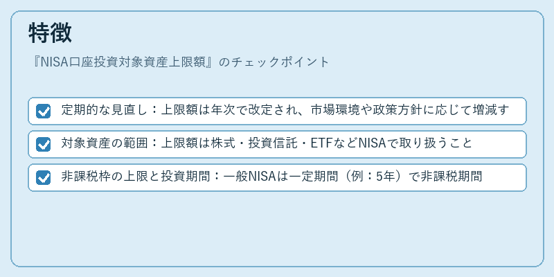 特徴（NISA口座投資対象資産上限額）の図解