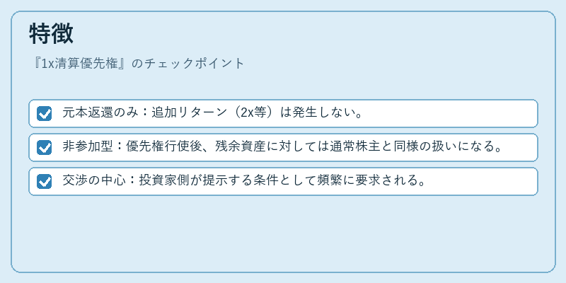 特徴（1x清算優先権）の図解