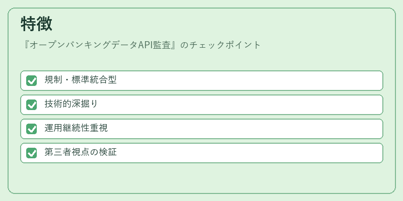 特徴（オープンバンキングデータAPI監査）の図解