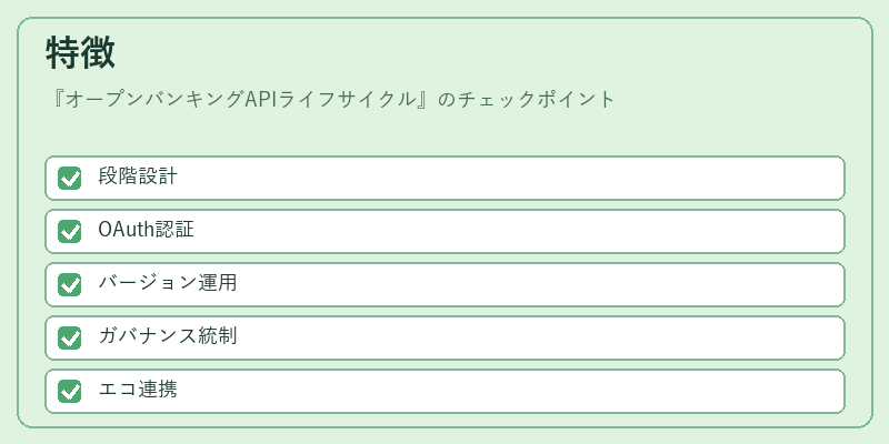 特徴（オープンバンキングAPIライフサイクル）の図解