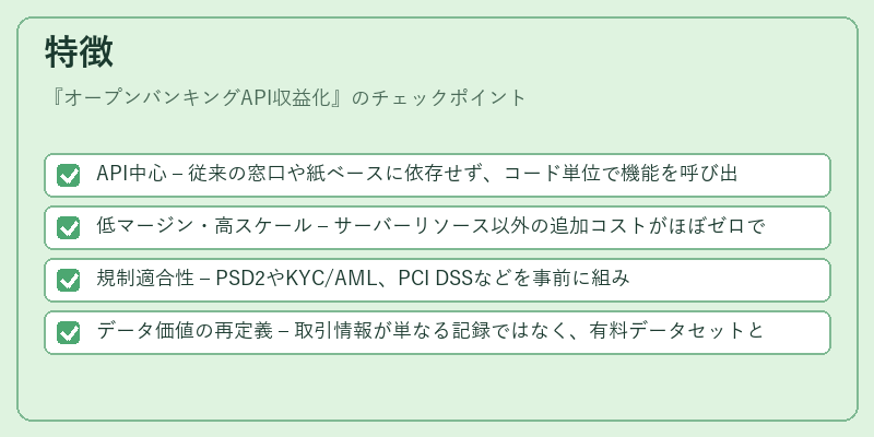 特徴（オープンバンキングAPI収益化）の図解