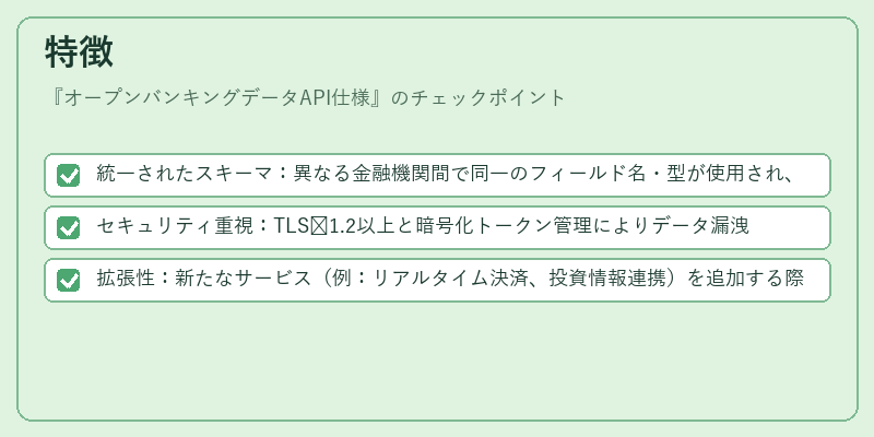 特徴（オープンバンキングデータAPI仕様）の図解