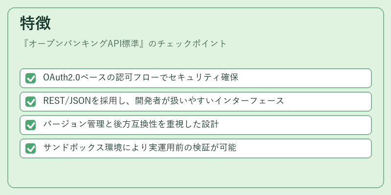 特徴（オープンバンキングAPI標準）の図解