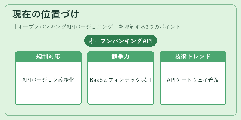 現在の位置づけ（オープンバンキングAPIバージョニング）の図解