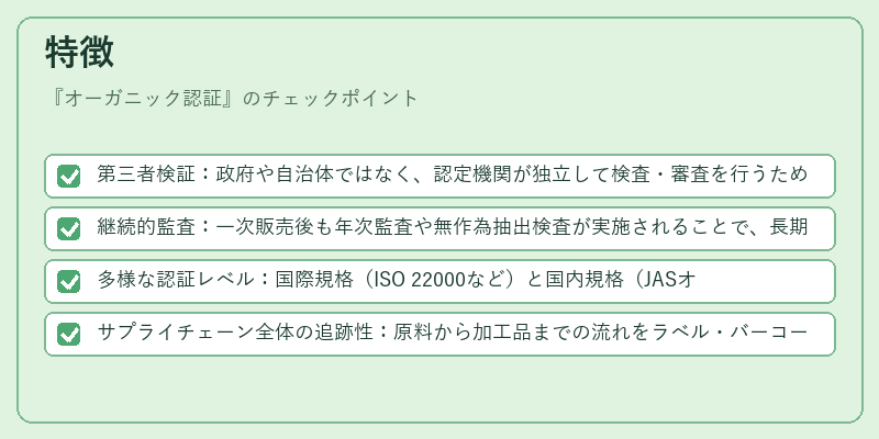 特徴（オーガニック認証）の図解