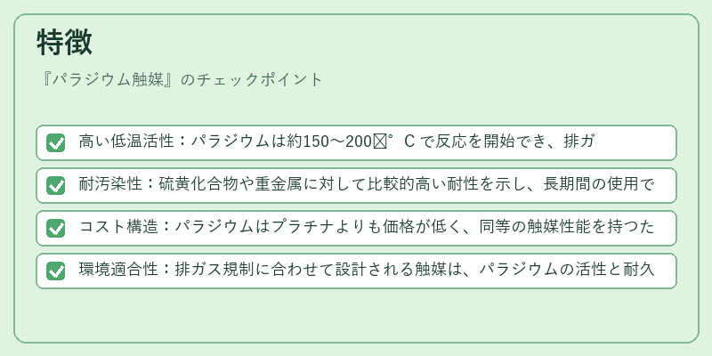 特徴（パラジウム触媒）の図解