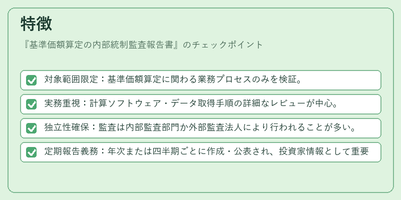 特徴（基準価額算定の内部統制監査報告書）の図解