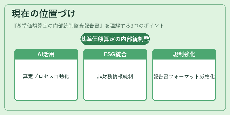 現在の位置づけ（基準価額算定の内部統制監査報告書）の図解