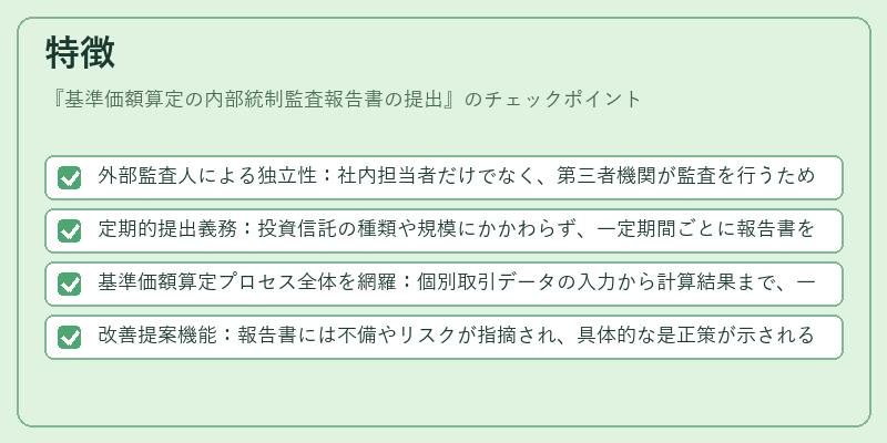 特徴（基準価額算定の内部統制監査報告書の提出）の図解