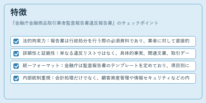 特徴(金融庁金融商品取引業者監査報告書違反報告書)の図解