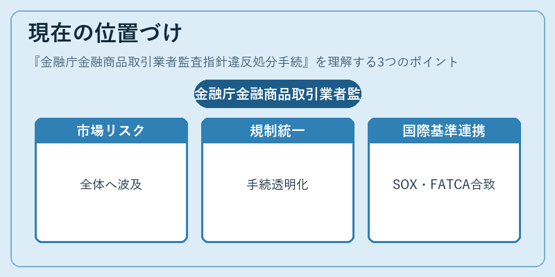 現在の位置づけ（金融庁金融商品取引業者監査指針違反処分手続）の図解