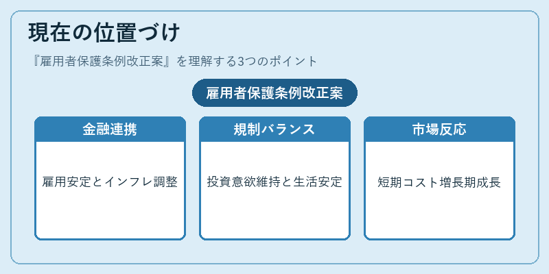 現在の位置づけ（雇用者保護条例改正案）の図解