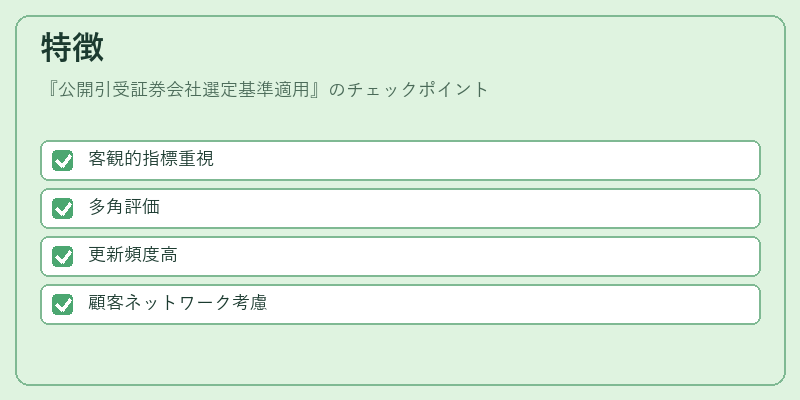 特徴（公開引受証券会社選定基準適用）の図解