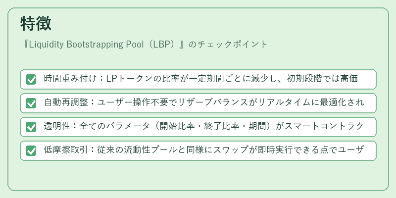 特徴（Liquidity Bootstrapping Pool（LBP））の図解