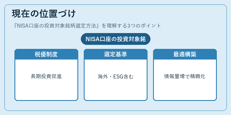 現在の位置づけ（NISA口座の投資対象銘柄選定方法）の図解