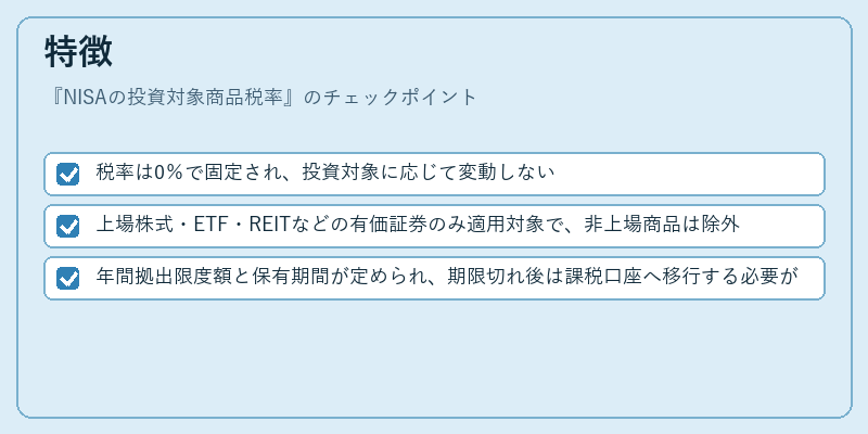 特徴(NISAの投資対象商品税率)の図解
